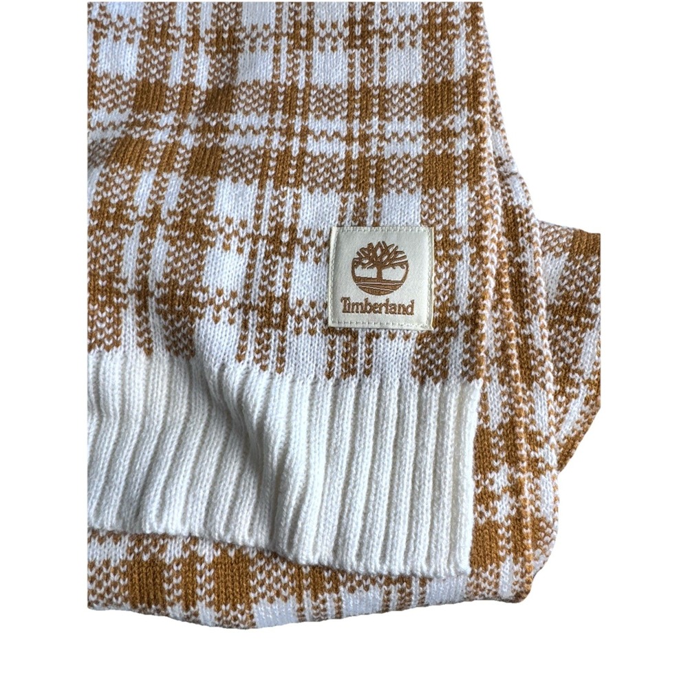 Timberland Plaid Knit‎ Scarf OS White Mustard Yellow NWT $60 Acrylic Unisex